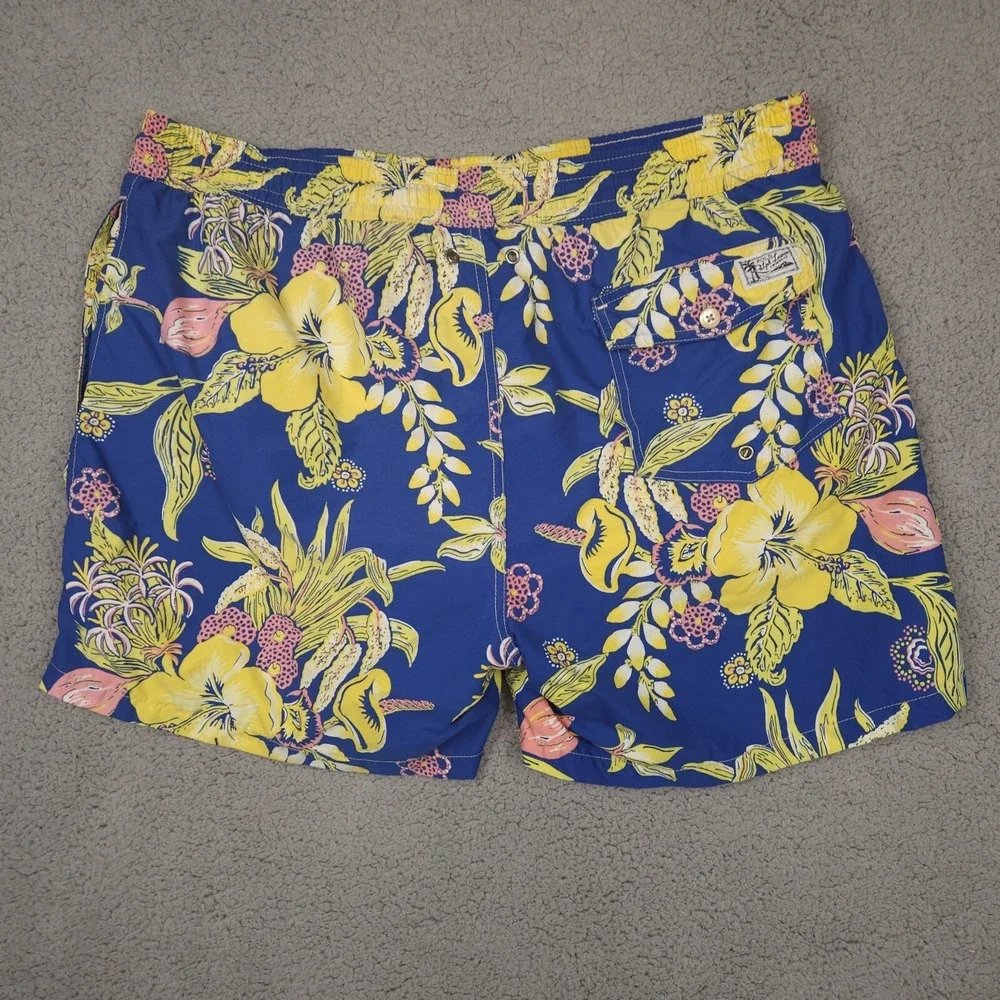 POLO Ralph Lauren Mens XXL/ 2XL‎ Yellow Hibiscus Flower Swim Trunks Bathing Suit